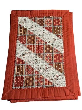 6 Rust Red Quilted Lace Accent Handmade Placemats